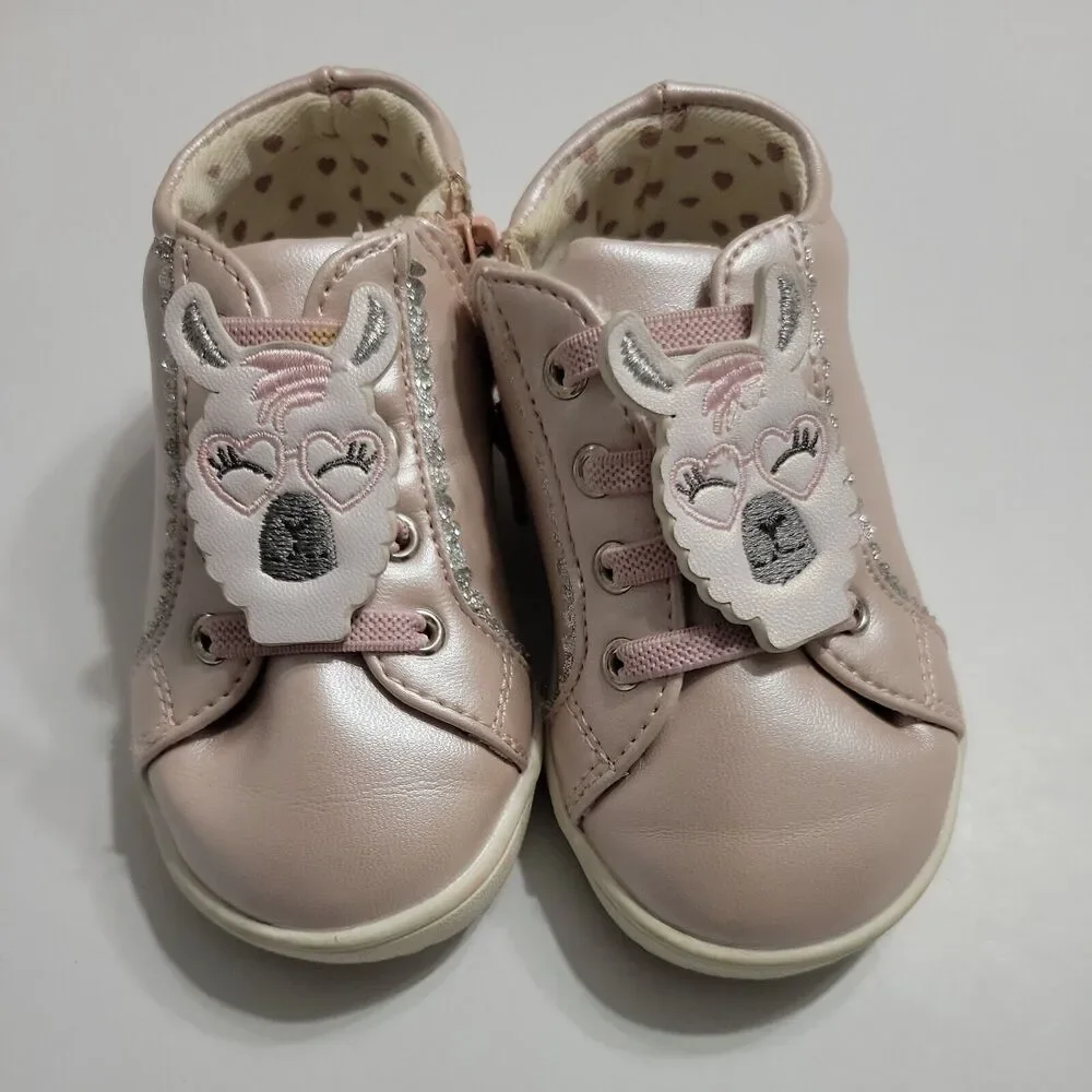 Born Girls 5 Bailey Mika Pink Silver Side Zipper Lace Low Top Shoes Sparkle Lama